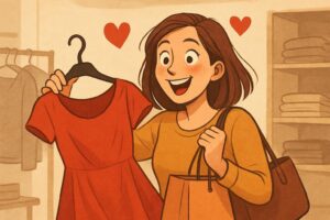 giovane donna si innamora di un abito in negozio